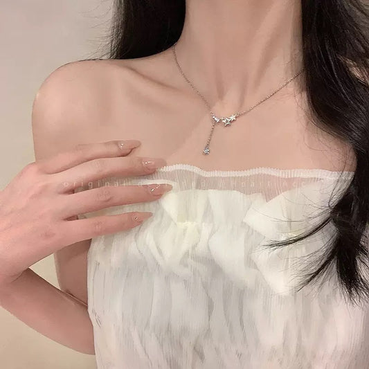 Women's Light Luxury High-grade Pentagram Zircon Tassel Clavicle Necklace