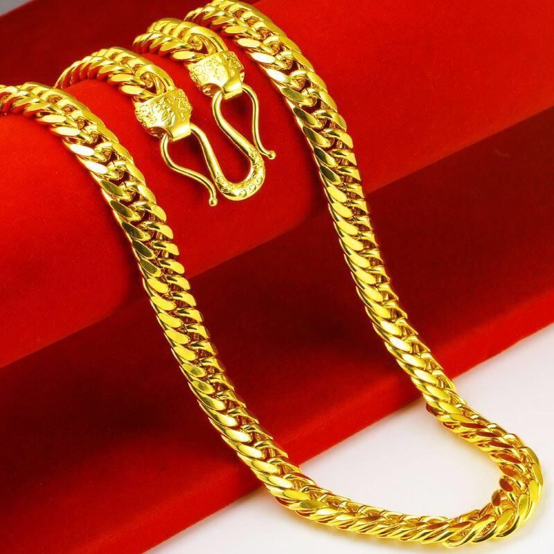 Men's Gold Fu Character Horsewhip Domineering Simulation Flat Chain Necklaces