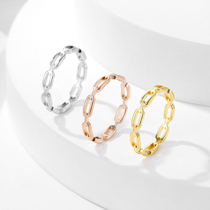 Laser Cut Hollow Titanium Steel Small Chain Female Ring