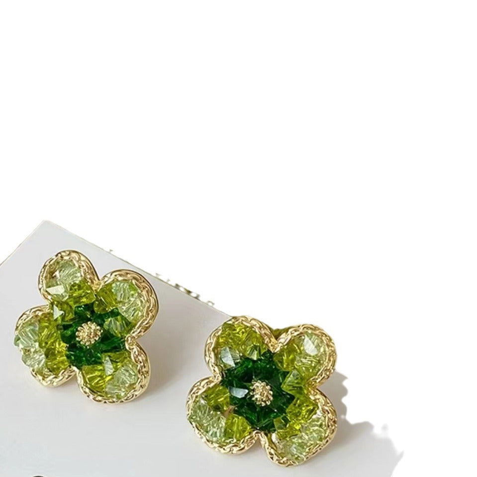 Stylish Fresh White Green Gradient Crystal Stud Earrings