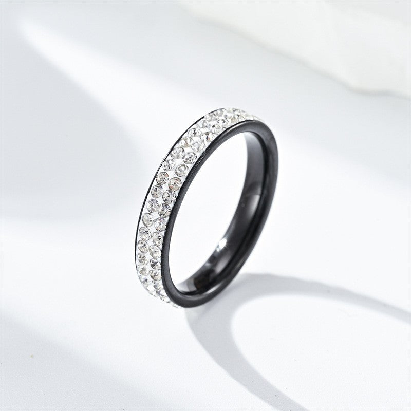 Women's Thin Single-row Diamond Titanium Steel High-grade Full Rings