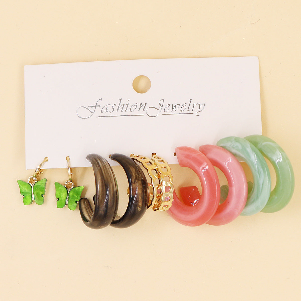Women's Color Resin Leopard Print Pairs Retro Fashion Earrings