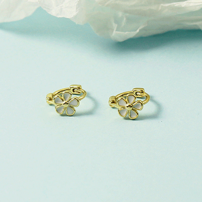 Korean Style Simple Five Petals Epoxy White Flower Clips Rings