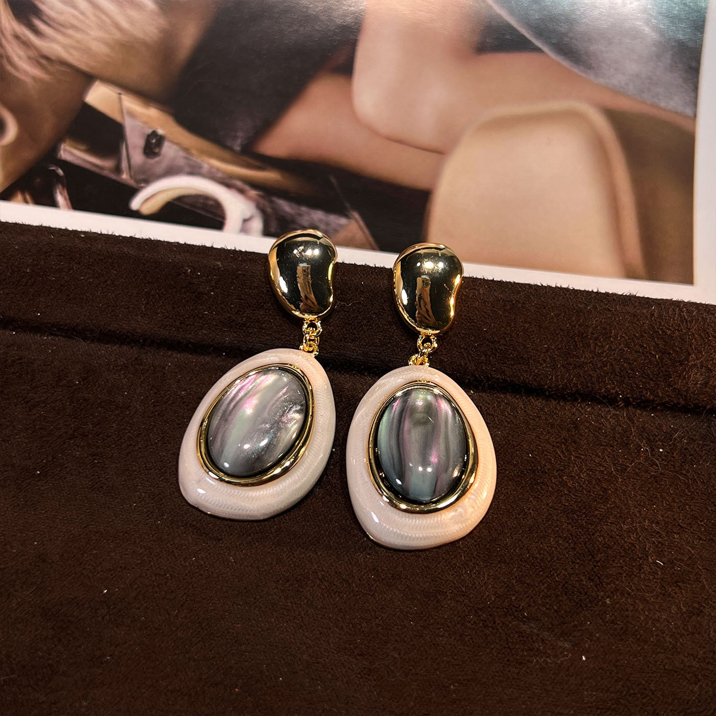 Women's Abalone Shell Series Gold Plated Environmental Protection Fashion French High-grade Earrings