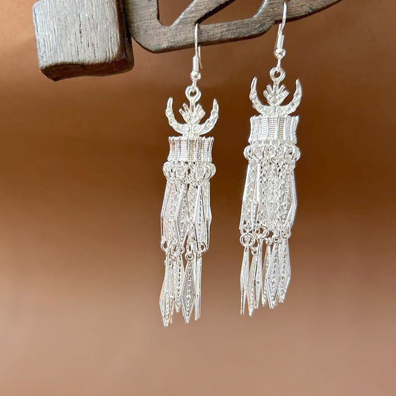 Sier Ethnic Style Peacock Retro Ear Hook Vintage Scenic Spot Earrings