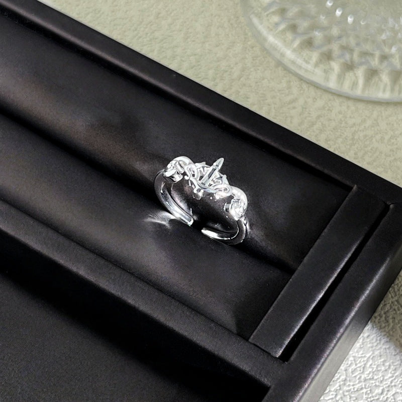 Sweet Style Niche Design Butterfly Flower Female Lace Hollow Out Ring