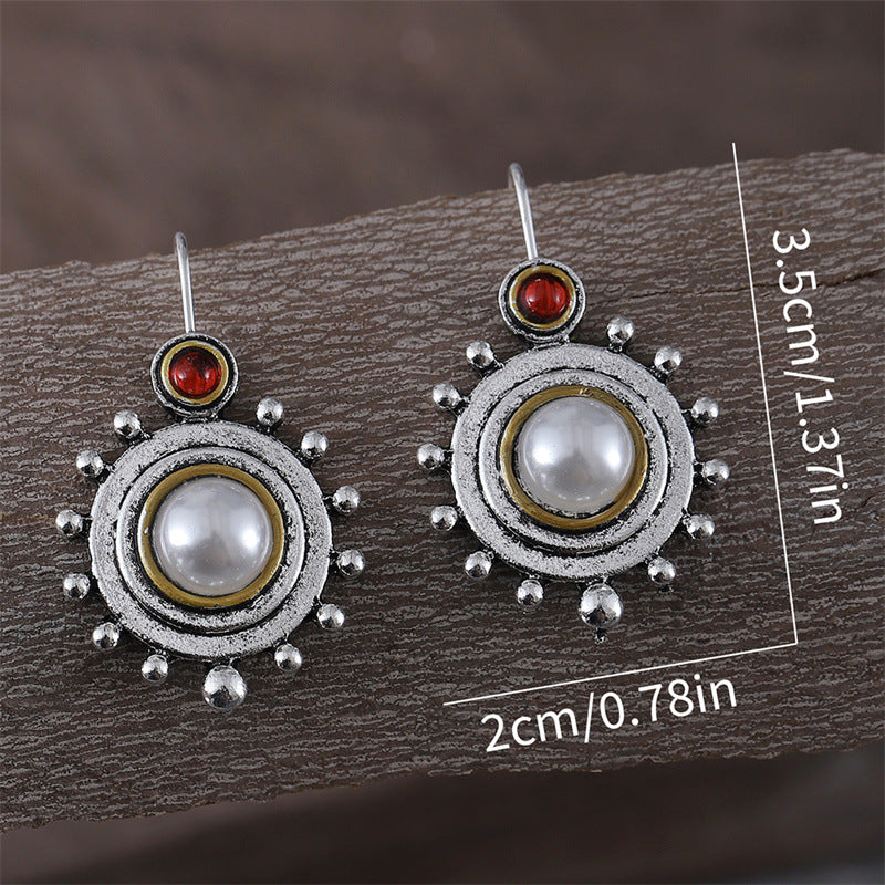 Style Retro Minority Round Pearl Flower Disk High Sense Affordable Earrings