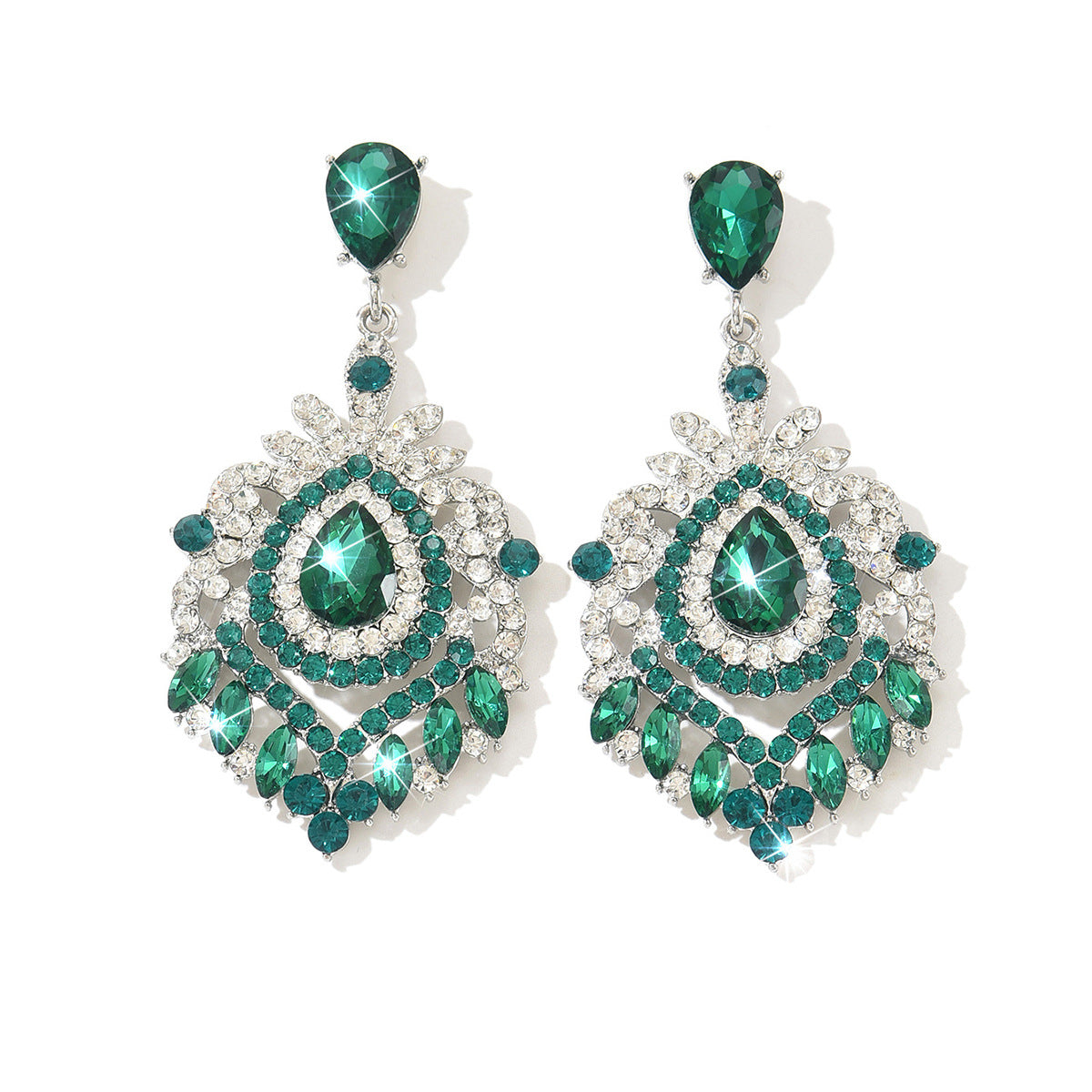 Exaggerated Diamond Flower Vintage Court Style Fashionable Design Sense Earrings