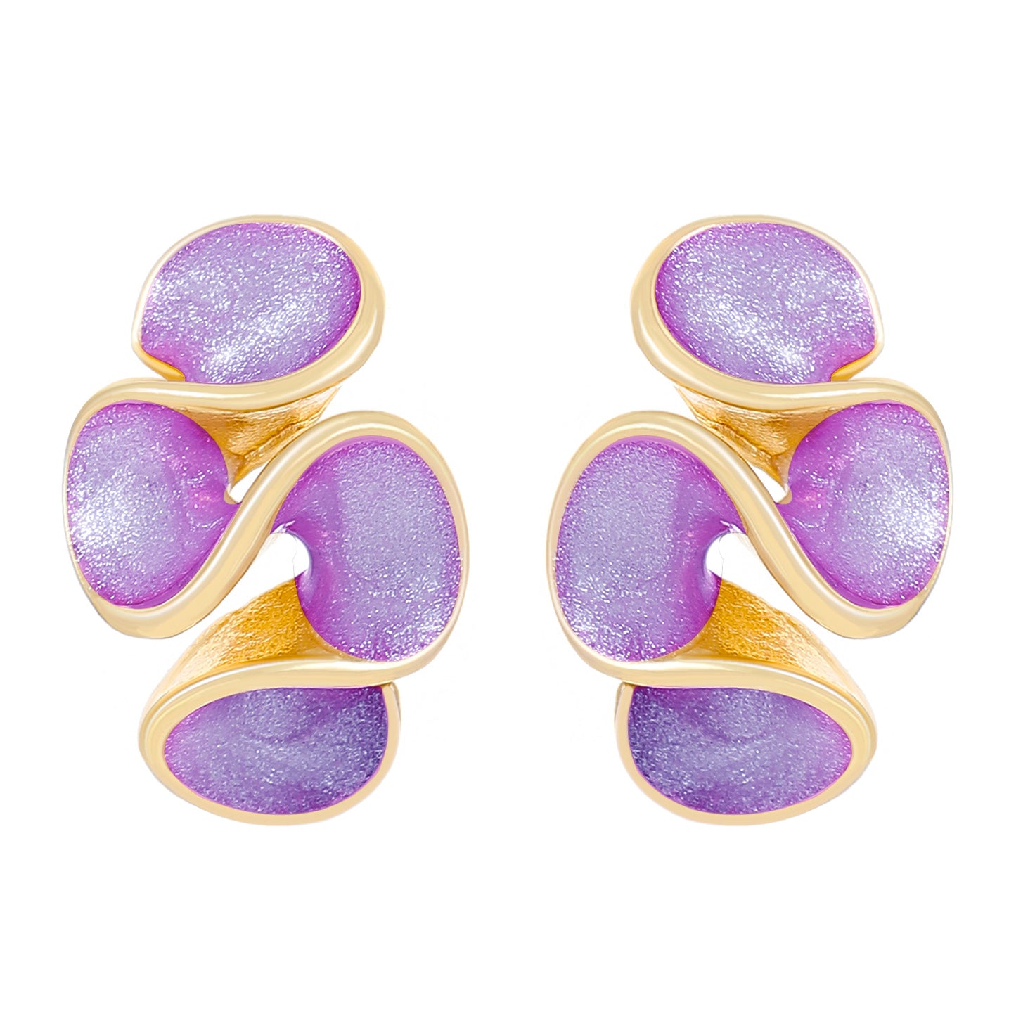 Women's Ruffled Oil Dripping Pleated Ear Cream Sweet Style Flower Enamel Stud Earrings
