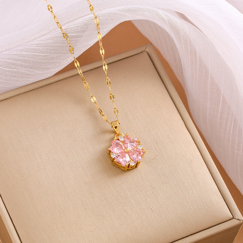 Women's Color Zircon Titanium Steel Clavicle Chain Necklace