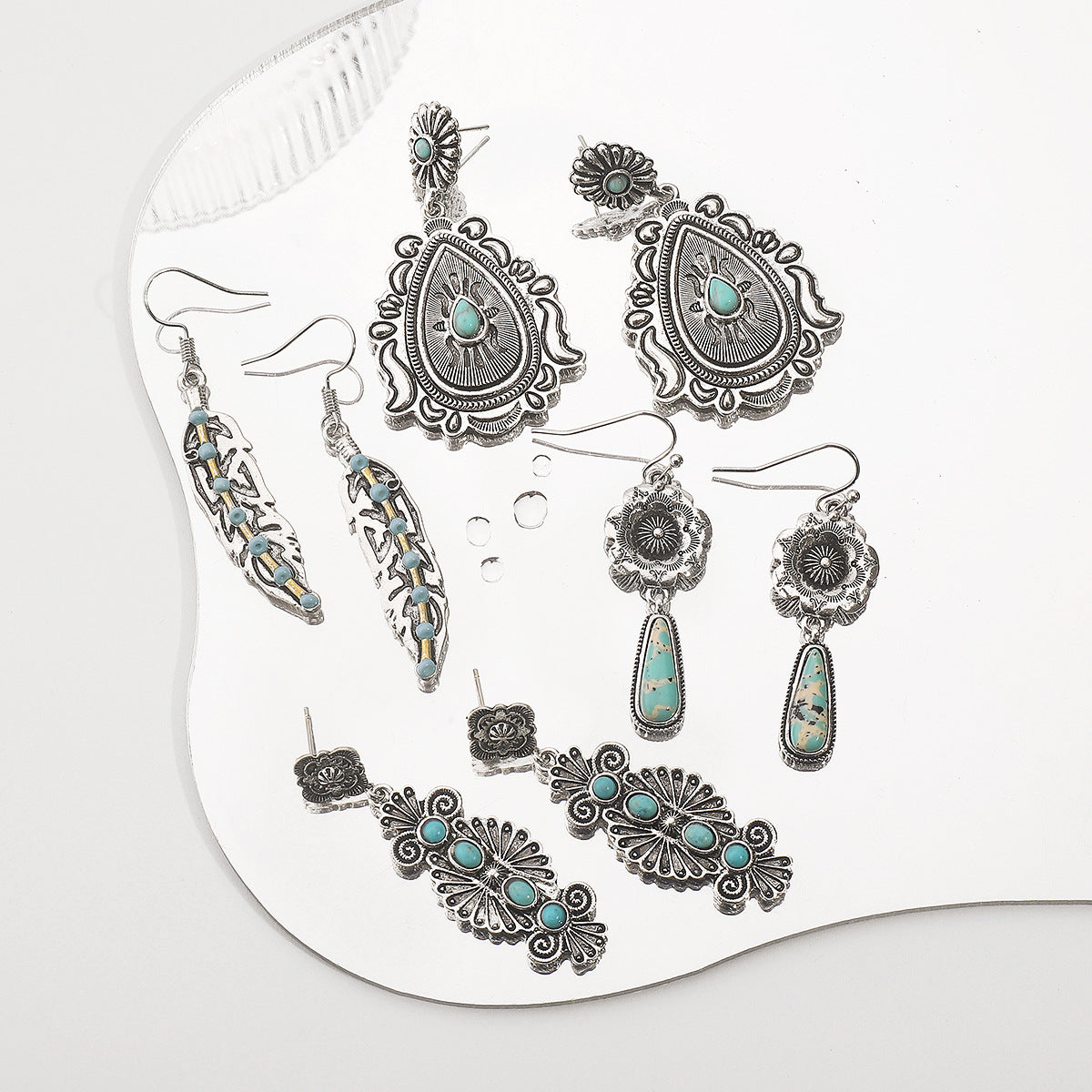 Artistic Carved Antique Sier Bohemian Ethnic Style Earrings