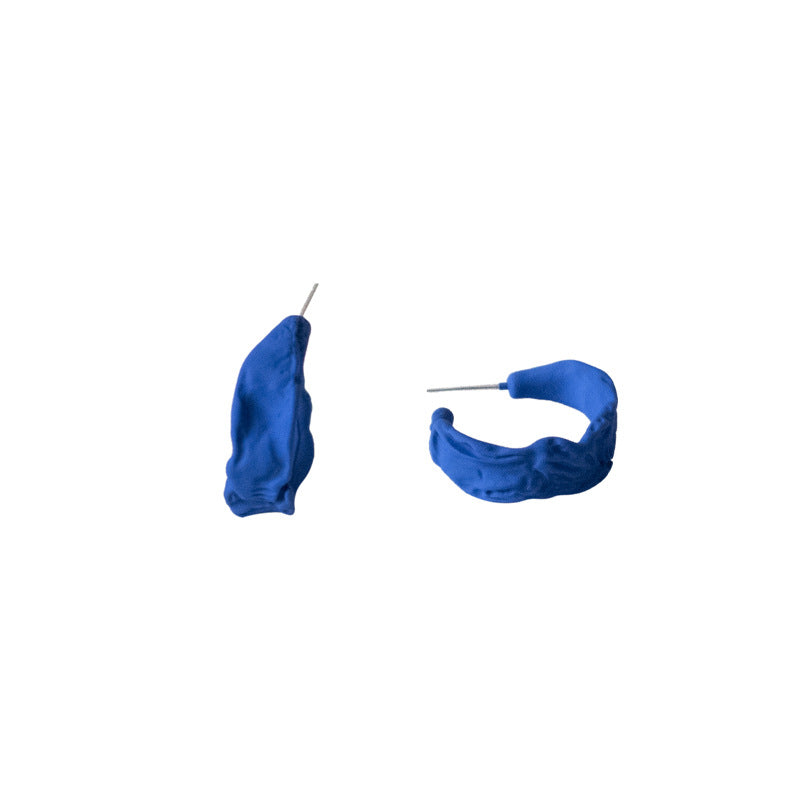 Klein Blue Series Sier Pin Personalized Pleated Geometric Word Stud Earrings