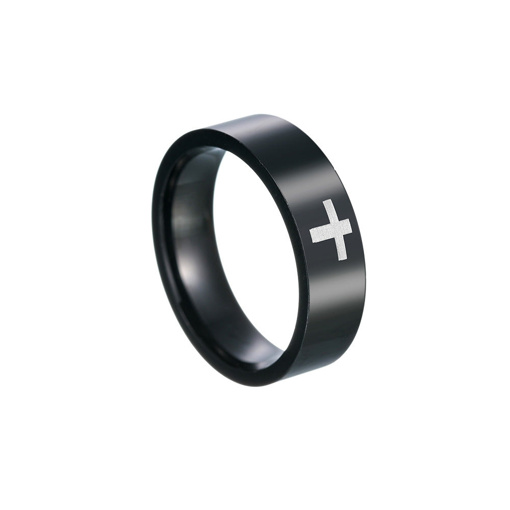 Cross Ornament Classic Marking Stainless Steel Rings