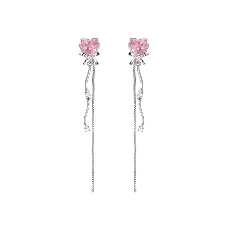 Confession Two-color Optional Elegant Heart Zircon Tassel Mosquito Earrings