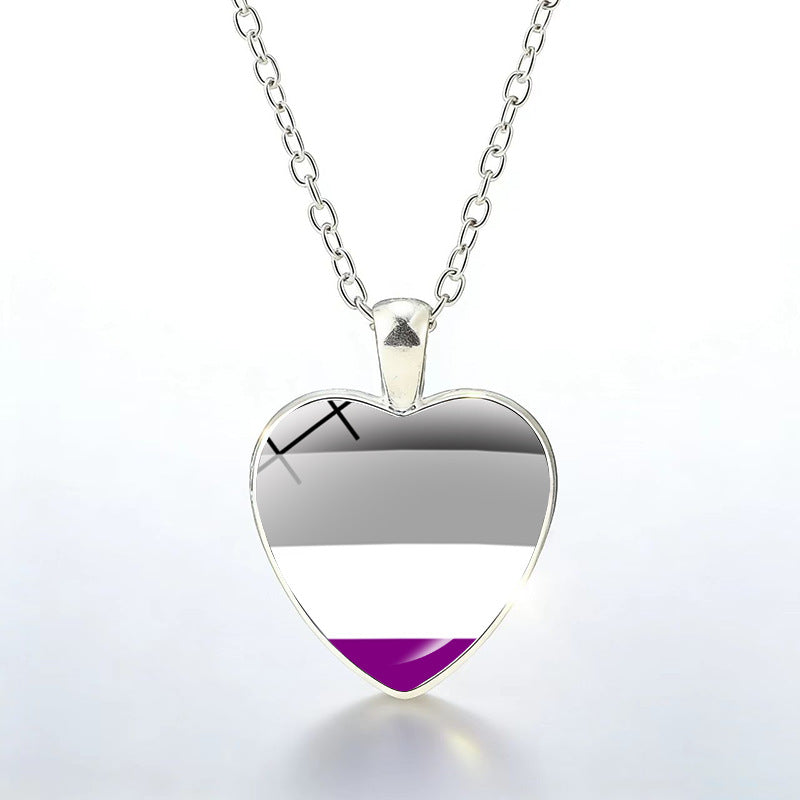 Multicolor Peach Heart Rainbow Pattern Time Gem Cabochon Necklaces