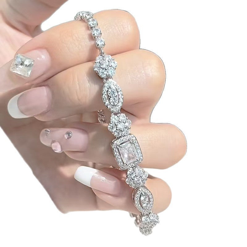 Women's Diamond Design Plated Sterling Sier Affordable Luxury Style Bracelets