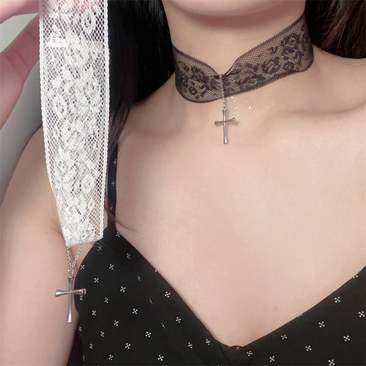 Wide Brim Lace Temperament Cross Girlish Style Sweet Cool Necklace
