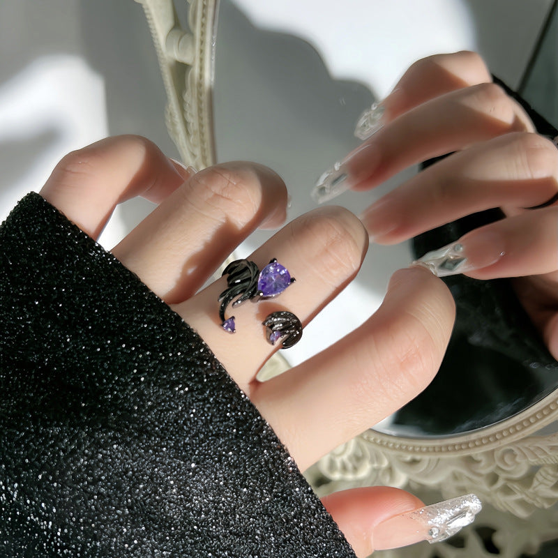 Design Dark Retro Style Purple Diamond Open Female Rings