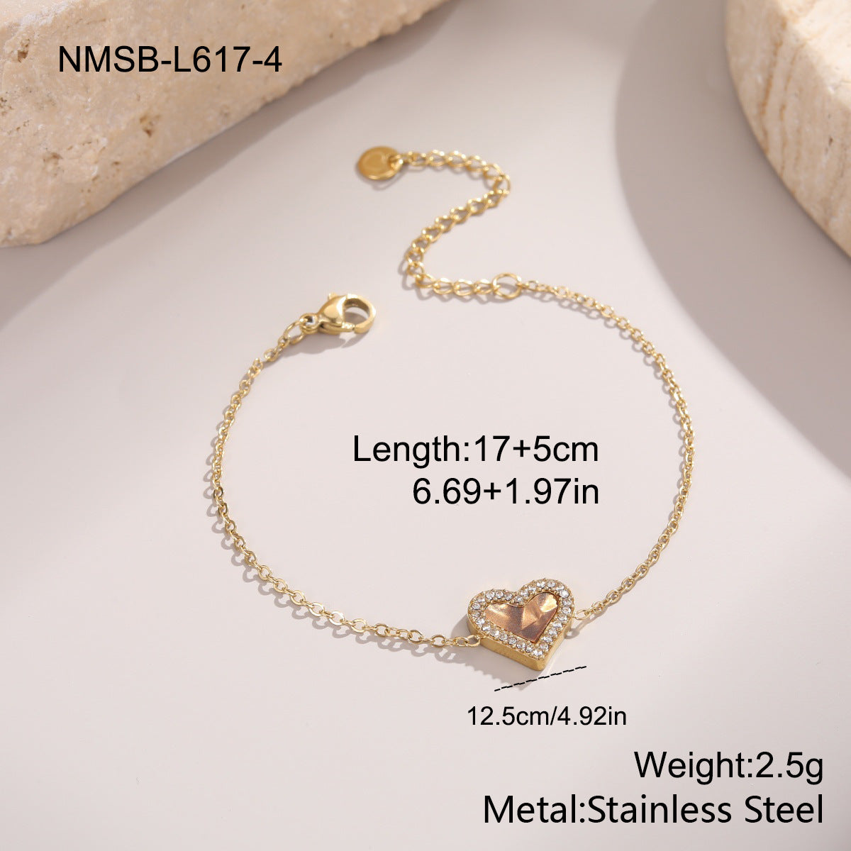 Women's Stainless Steel Retro Micro Rhinestone Heart Exquisite Refined Grace Bracelet
