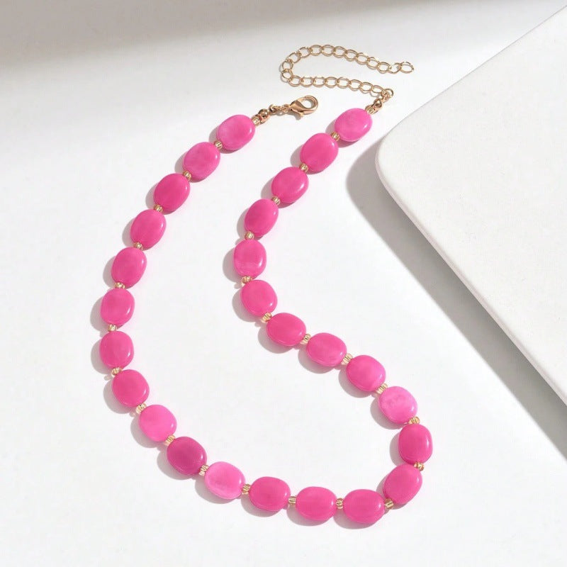 Women's Summer Bohemian Simple Fashion Color Oval Necklaces