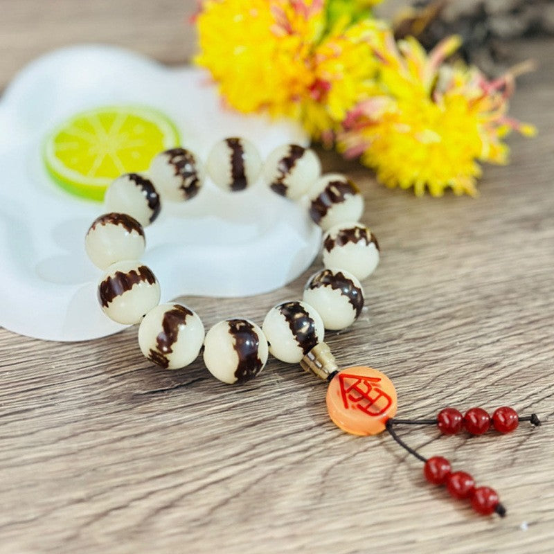 Double-sided Lotus Bodhi Root Beads Hand-held Leather Big Flower Bracelet