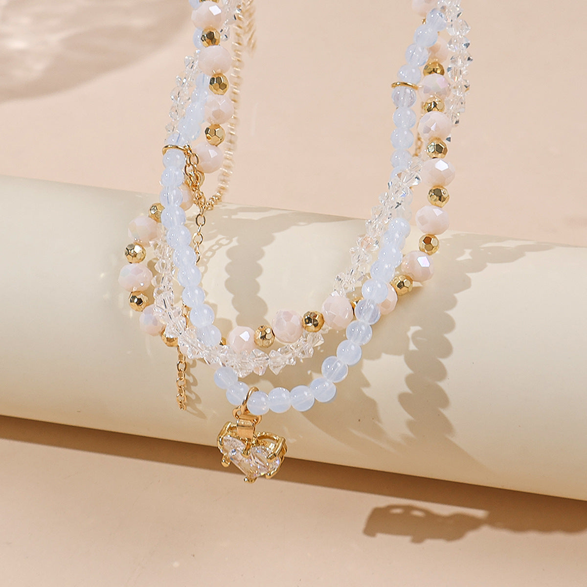 Lux Beaded Love Niche Design Twin Clavicle Chain Sweet Cool Necklaces