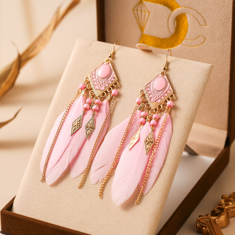 Plaid Diamond-shaped Dripping Feather Your Daisy Earrings