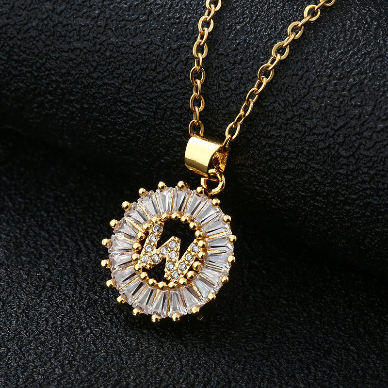 Xi Copper Inlaid Zircon Small Size Round Necklaces