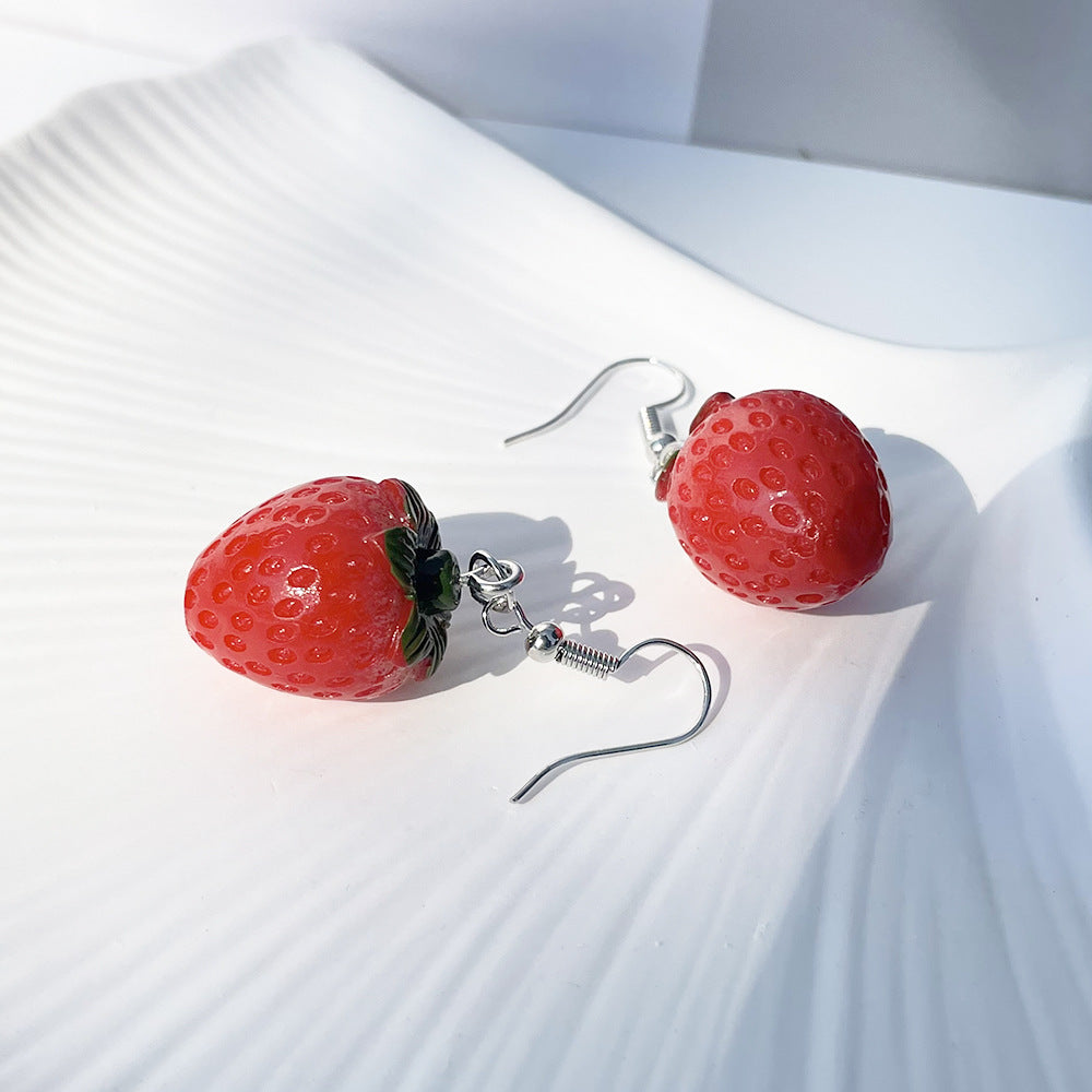 Fresh Sweet Synthetic Resin Fruit Strawberry Earrings