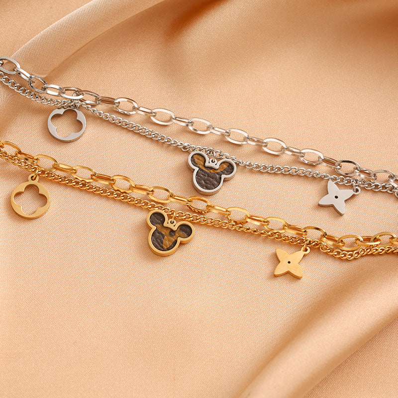 Presbyopic Mickey Golden Double Layer Twin Bracelets