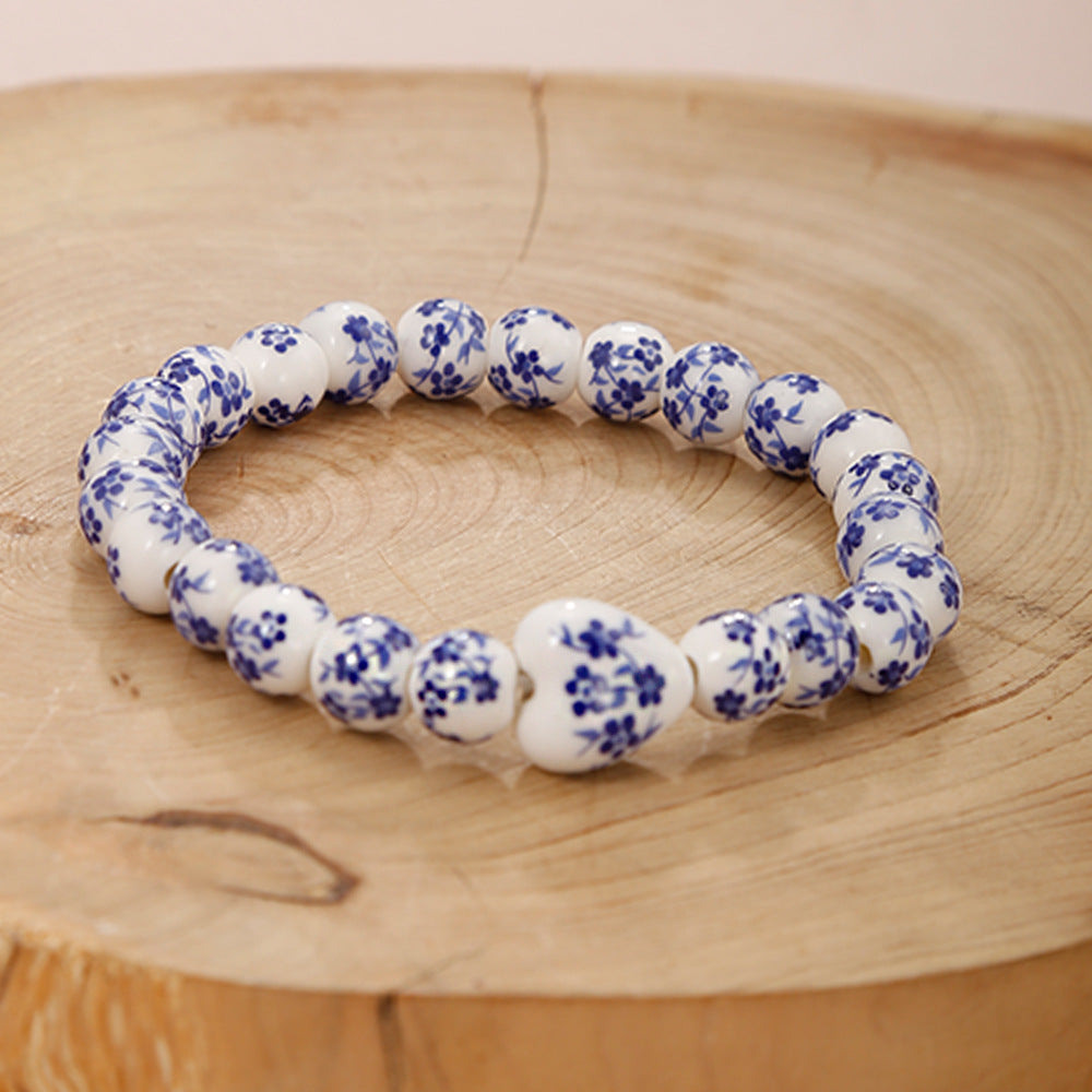 Women's & Men's Blue White Porcelain Ceramic Pattern Love Bracelets