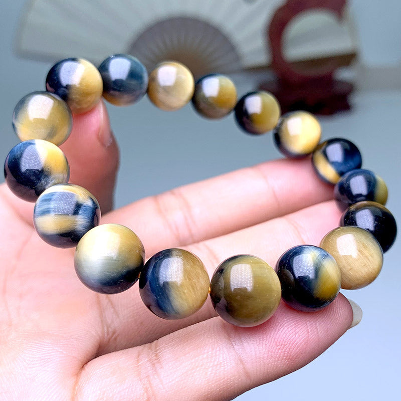 Natural Golden Blue Dream Tigereye Eye Symbiosis Wood Bracelet