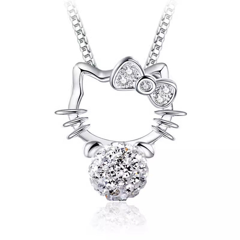 Women's Korean Style Full Rhinestone Ball Cat Pendants