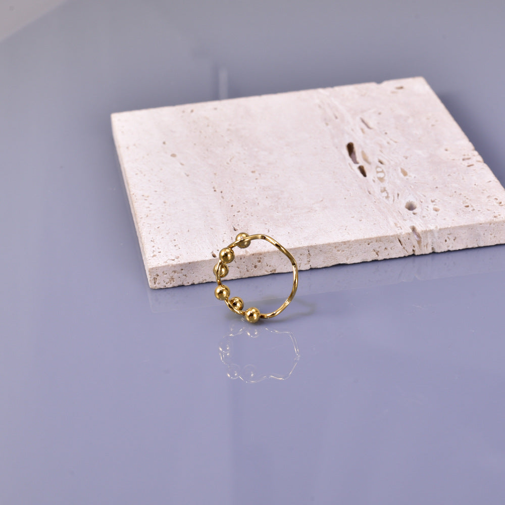 Steel Female Fashion Personality Design Wave Bead Temperament Ring