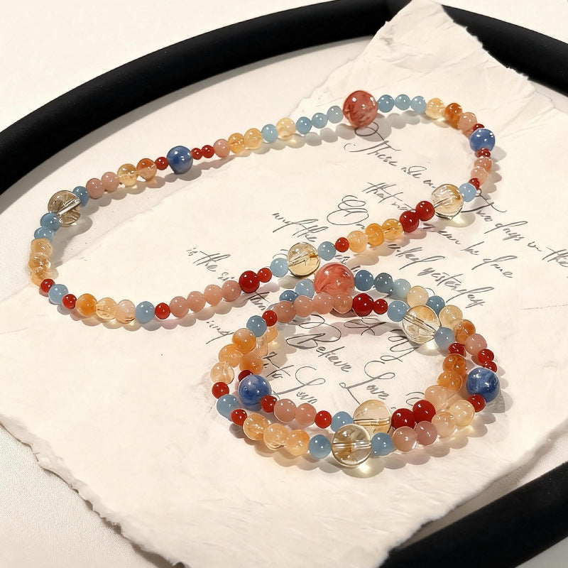 Style Natural Yellow Tower Crystal Red Sealant Flower Good-looking White Bracelet