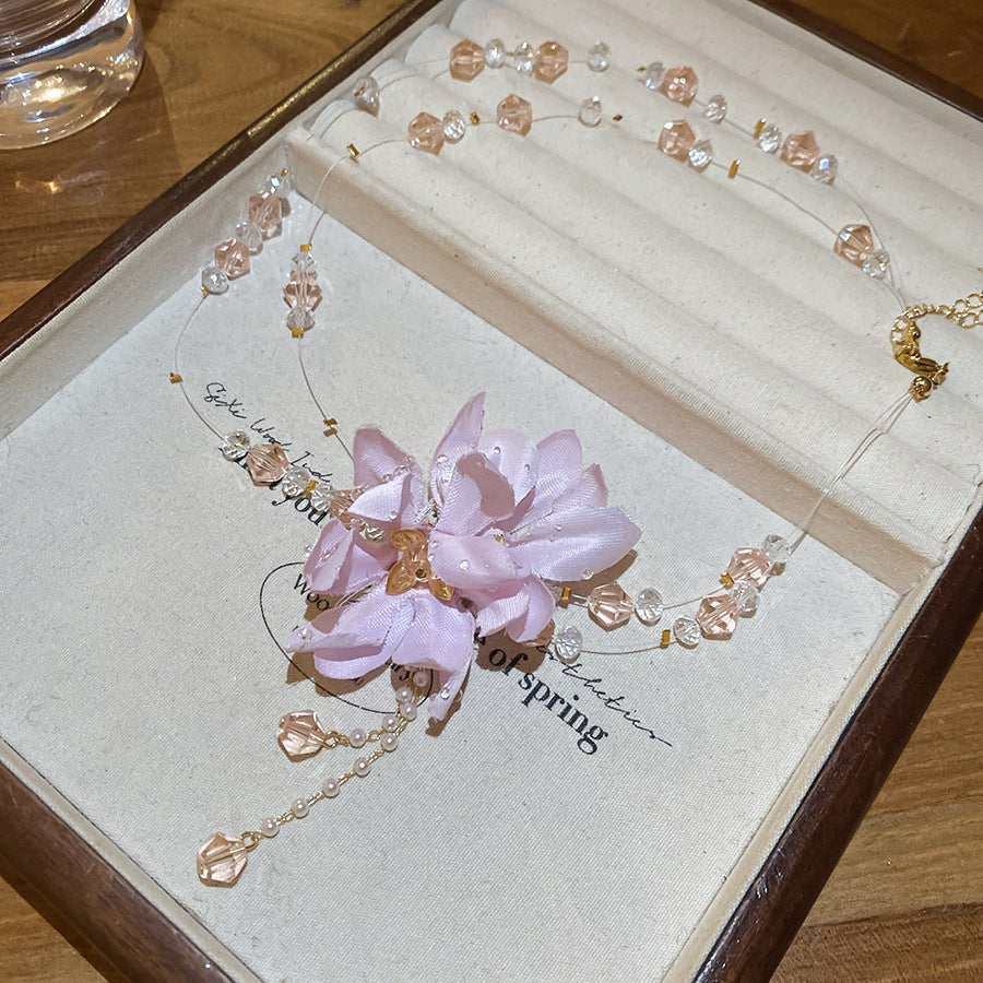 Romantic Purple Flower Pearl Long Twin Necklace