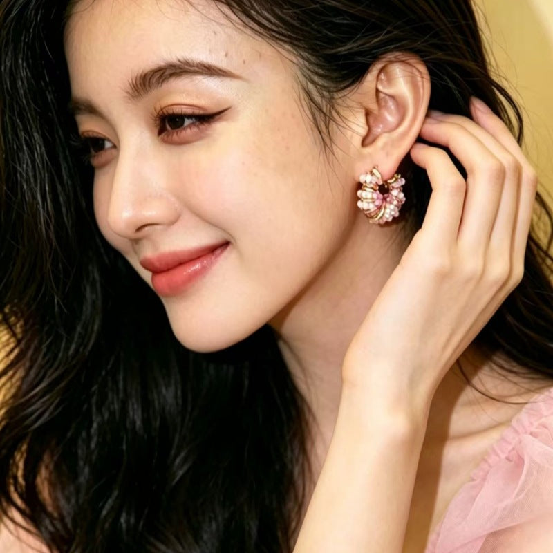 Crystal Zircon Beaded Shaped Ear Clip Niche High-grade Earrings