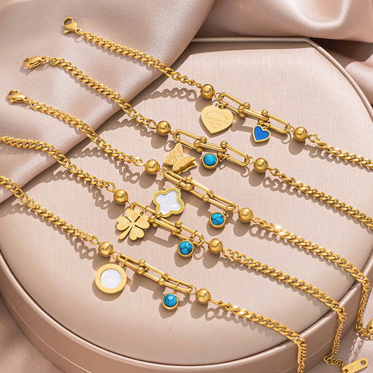 Buckle Chain Turquoise Butterfly Roman Round Peach Bracelets