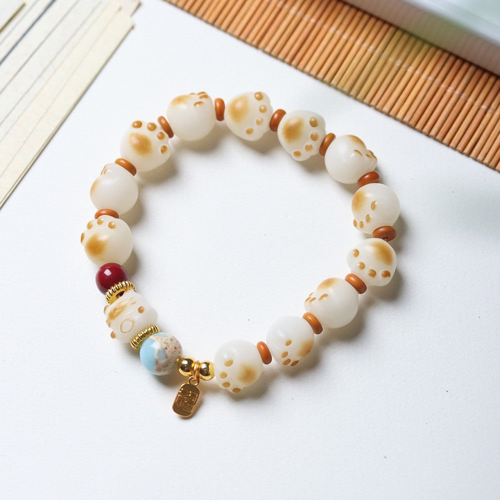 Men's Natural Bodhi Carving Cat's Paw Female Hand Toy Bracelet