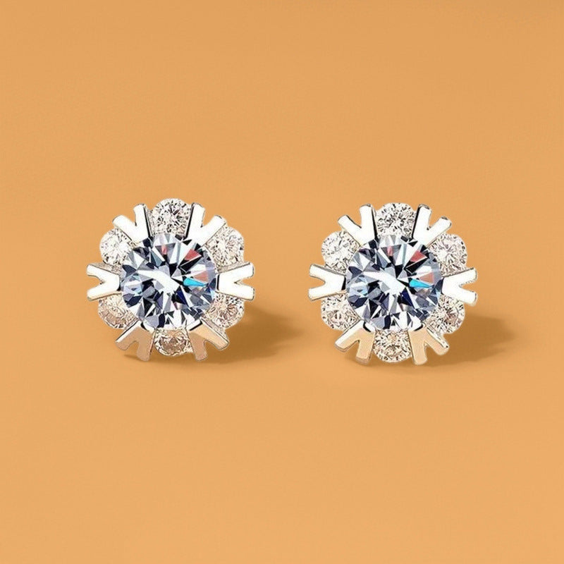 Zircon Sier Needle Love Moissanite Simulation Geometric Earrings