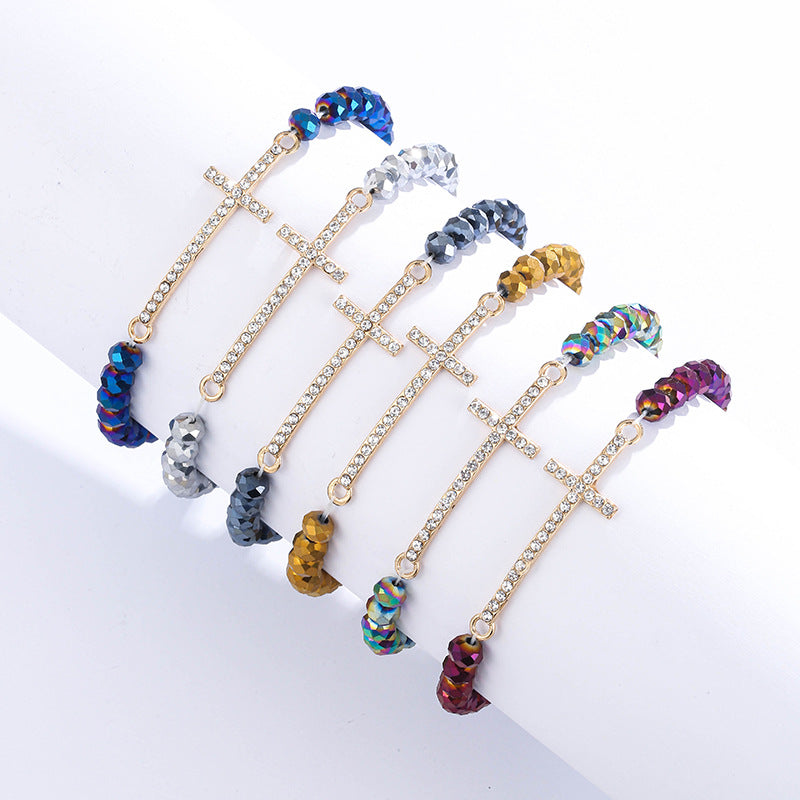 Simple Rhinestone Cross Colorful Crystal String Bracelets