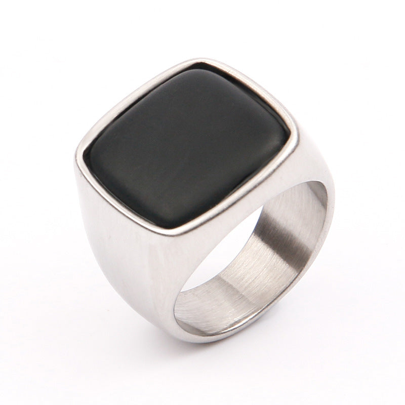 Men's Personality Retro Natural Gemstone Titanium Steel Ring