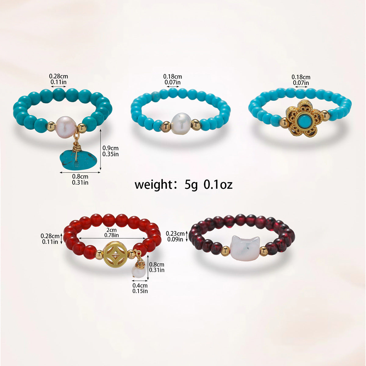 Women's Simple Fashion Design Natural Stone Turquoise Hand-woven Beads Rings