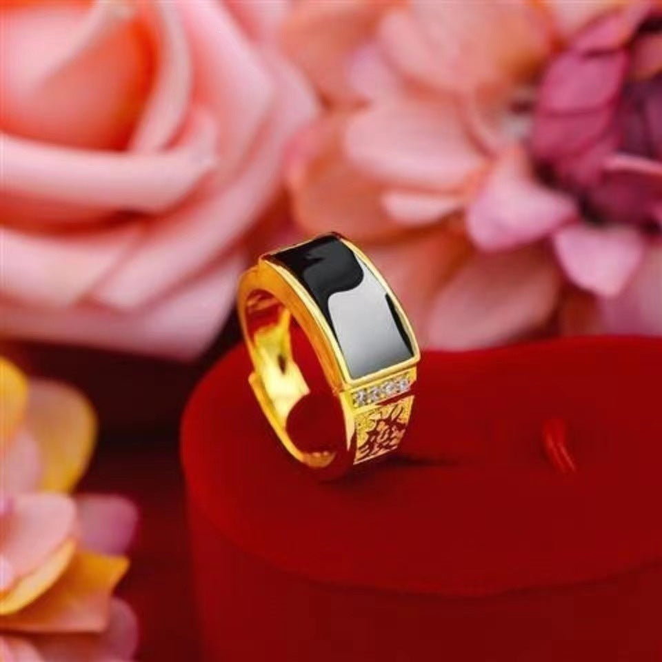Men's Alluvial Gold Large Gem Opening Adjustable Domineering Ring