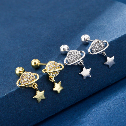 Women's Korean Style Zircon Universe Ear Bone Niche Senior Stud Earrings