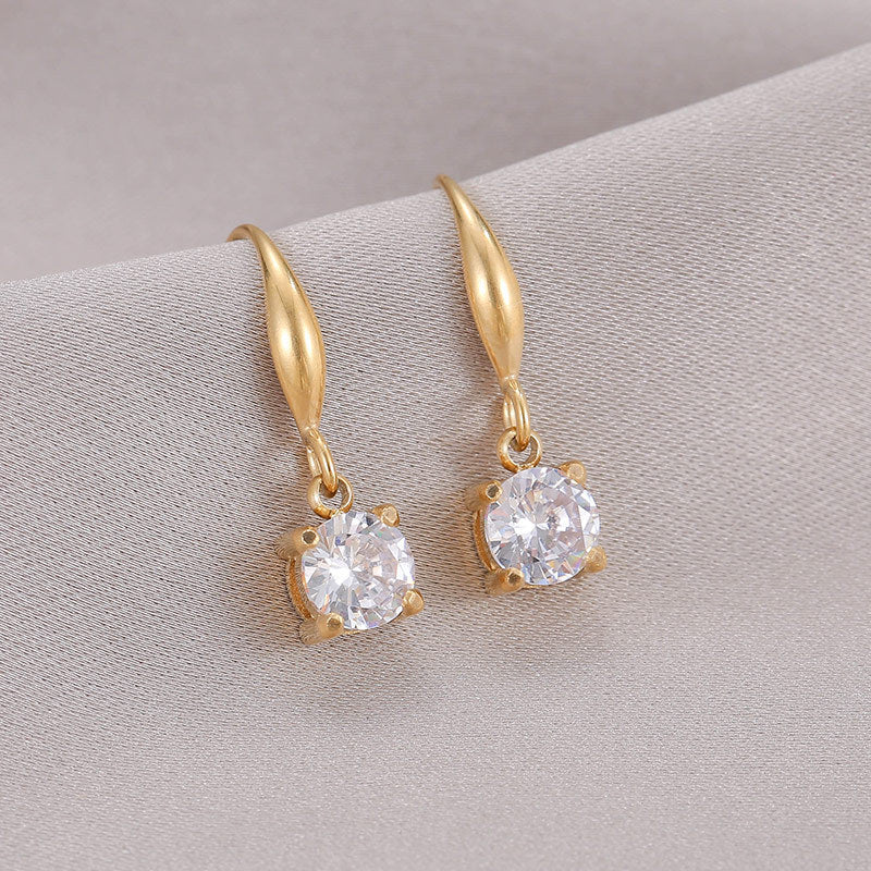 Titanium Steel Rhinestone Female Senior Niche Earrings