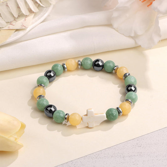 Women's & Men's Pink Zebra Tiger Eye Cross Malachite Elastic Bracelets