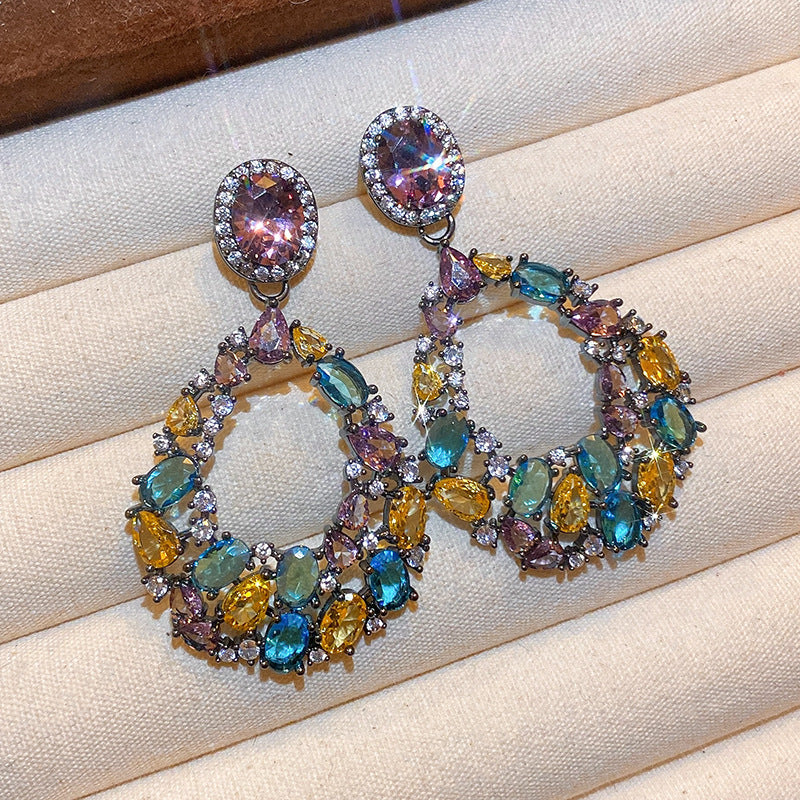 Women's Needle Inlaid Zircon Leaves Tassel Personalized Design Earrings