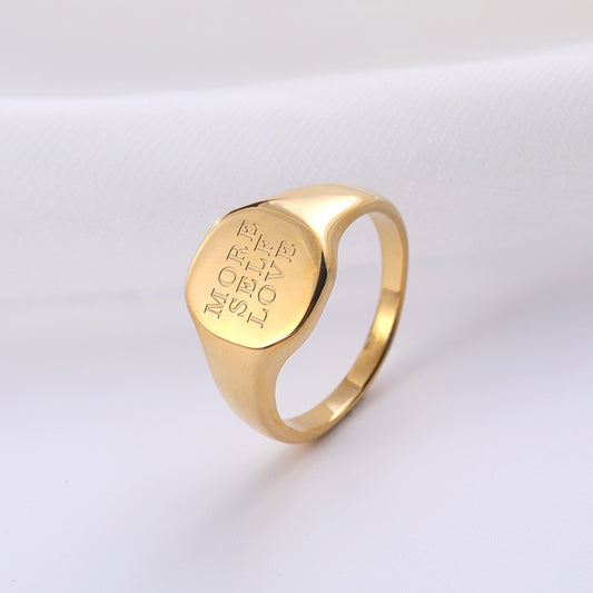 Women's English Letters Titanium Steel Gold Plated Rings