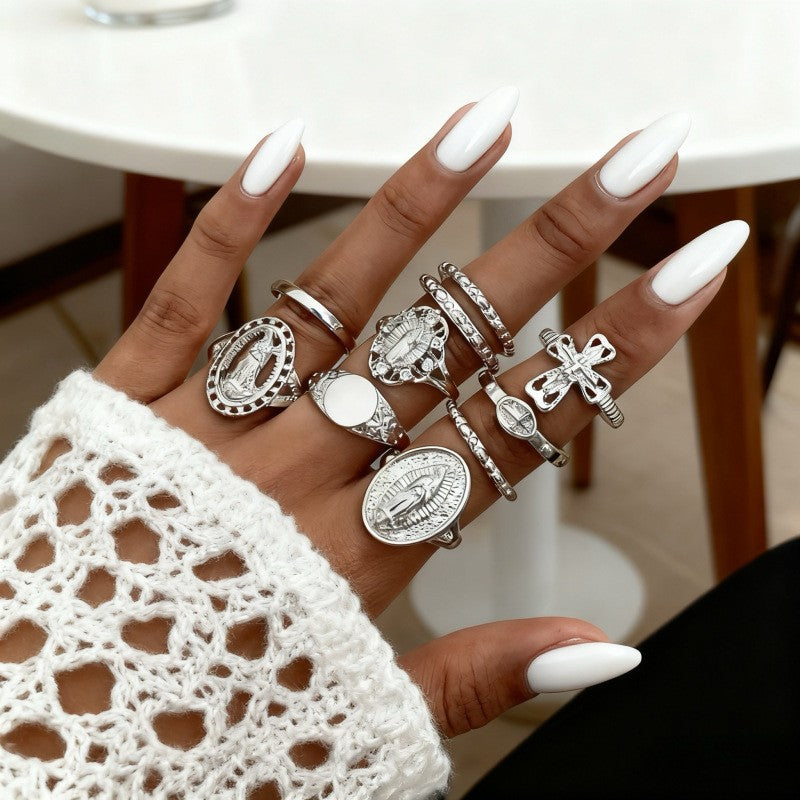 Hand Vintage Metal Geometry Irregular Diamond Ring